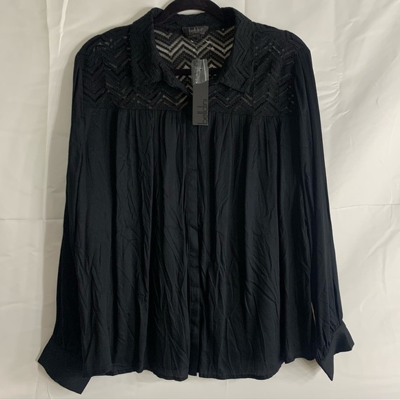 NWT Belldini Black Sheer Chevron Lace Flowy Blouse, size 2X - Picture 11 of 11